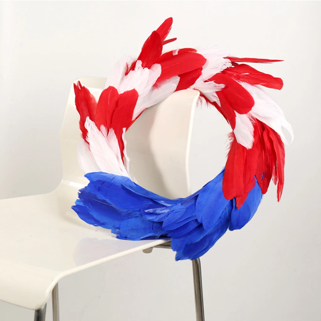American Flag Wreath Patriotic Feather Garland Independence Day Memorial Day Home Front Door Hanging Ornaments