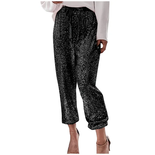 Sequin Pants For Women Sequined Shining Loose Full Pant Women Mid Waist  Club Night Lady Wide Leg Trousers For Women's Clothing