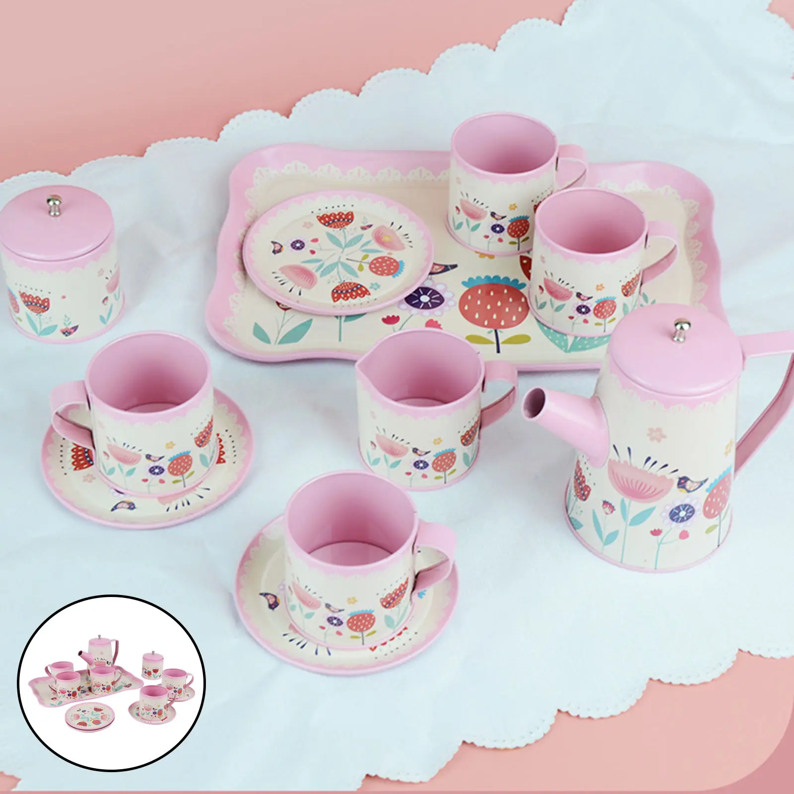 12x Kids Tin Tea Set Kitchen Toys Pretend Play Metal Role Play Simulation Teapot Teacup for Children Girls Holiday Gifts