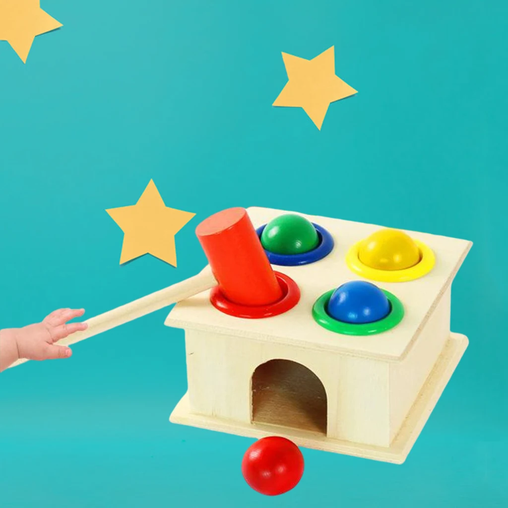 Children Wooden Hammering Colourful Pounding Bench Creative Toy Game