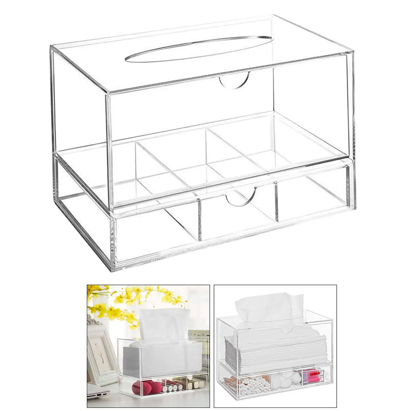 Acrylic Cosmetics Tissue Makeup Organizer Shelf Drawer Storage Box Display