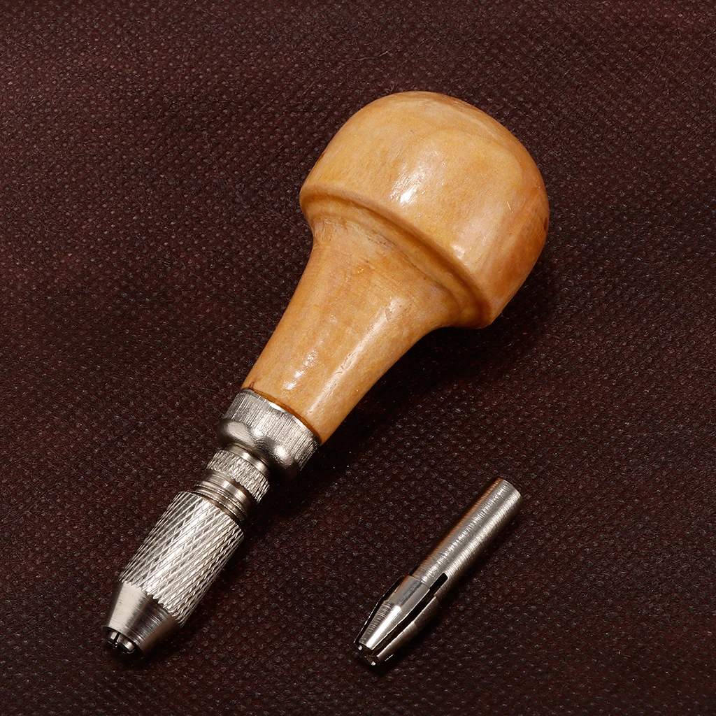 1 Set Pin Vise Drill Bits with Wooden Ball Handle Collet Watchmaking Tool