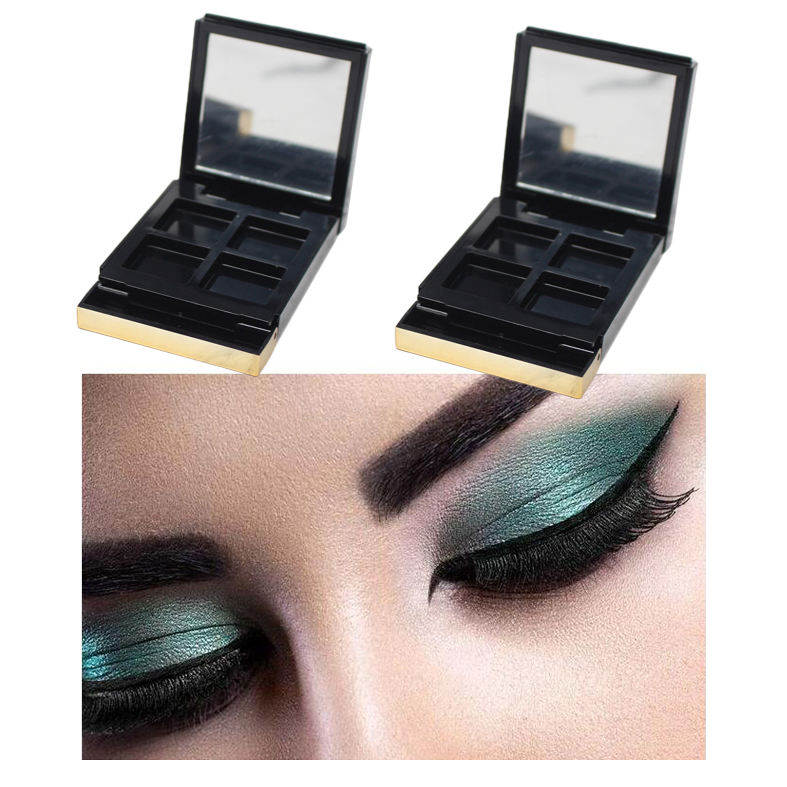 4 Grids Empty DIY Eye Shadow Container w/ Mirror Travel for Women Girls