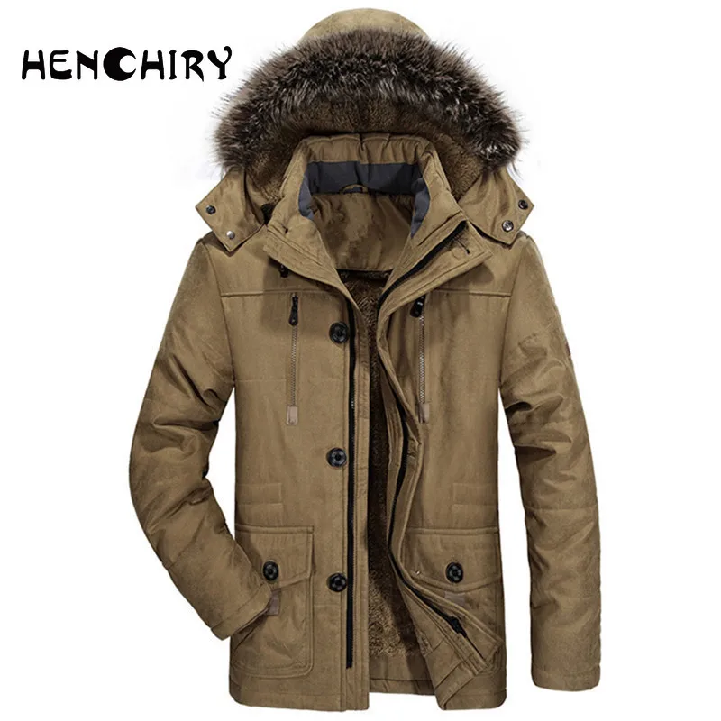 HENCHIRY High-quality Men Parka Winter Nieuwe Mode Mannen Militaire Winddicht Multi-Pocket Outdoor Sport Casual Jassen Jacket mens parka coats with fur hood