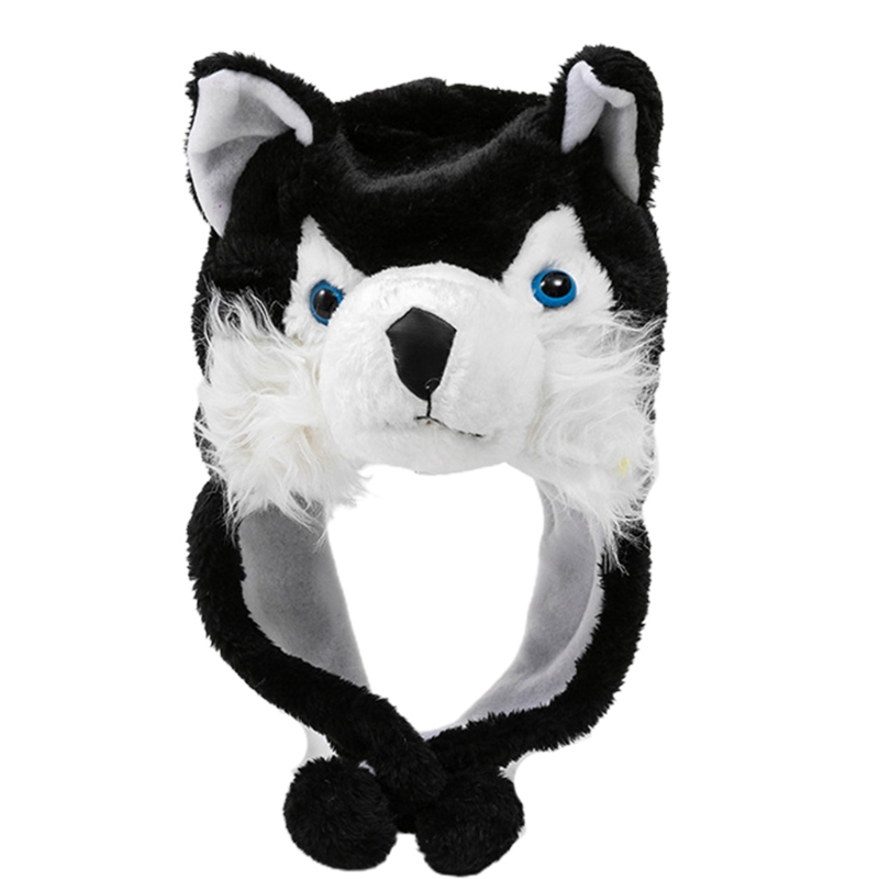 Unisex Nette Weiche Fuzzy Wolf Plüsch Hut Cartoon Schöne Winter Cosplay Hut Winddicht Bühne Leistung Requisiten kind F3MD – Detail 4