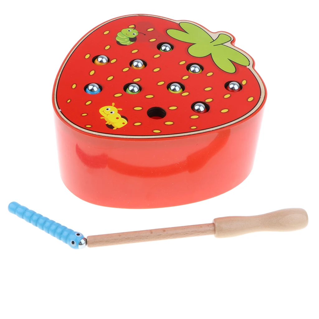 Wooden Strawberry Magnetic Bug Catching Game Educational Toy for Toddler