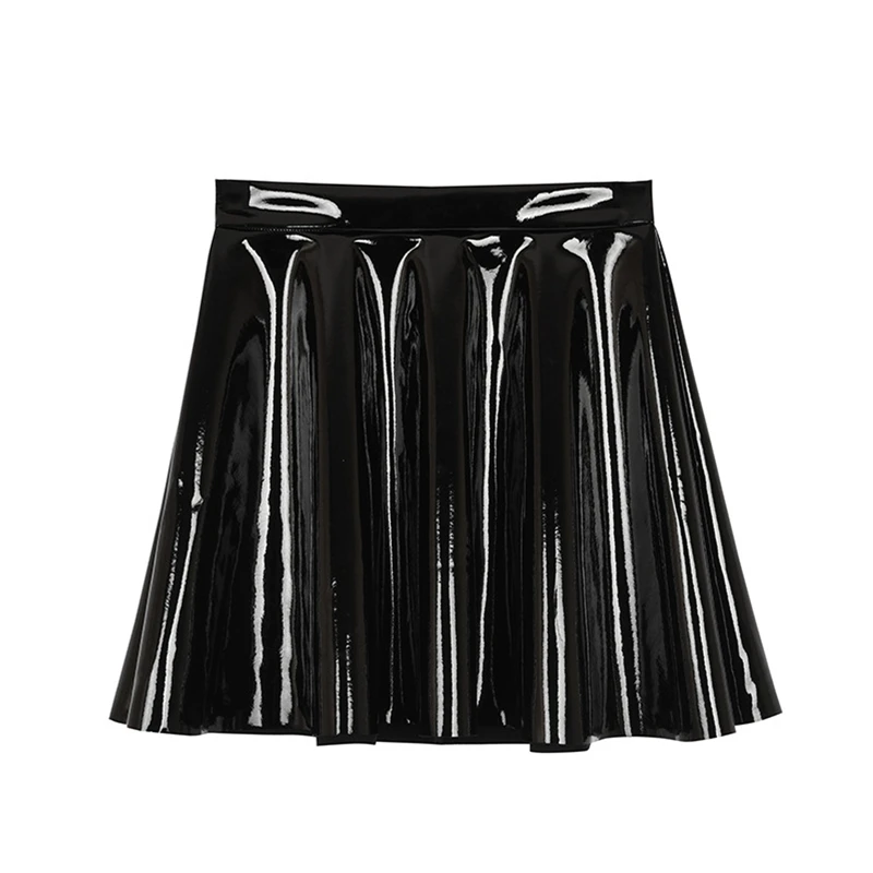 Punk Style Faux Leather Black Skirt E-girl Mall Goth Grunge High Waist A-line Skirt 90s Vintage Women Kawaii Harajuku Clothes