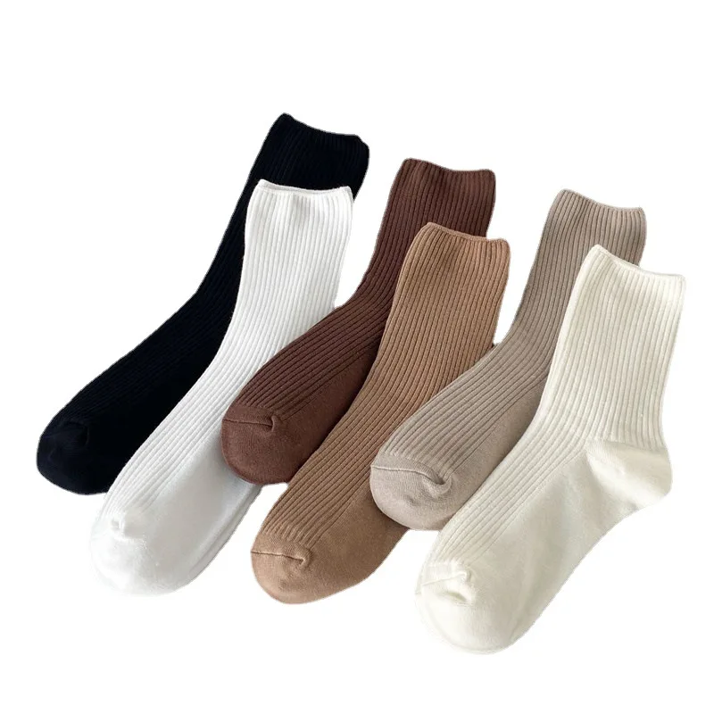 Brown Socks Women Tube Socks Pure Cotton Spring Autumn Ins Minimalist Style Solid Color Striped Stockings All-match Casual Socks walking socks womens