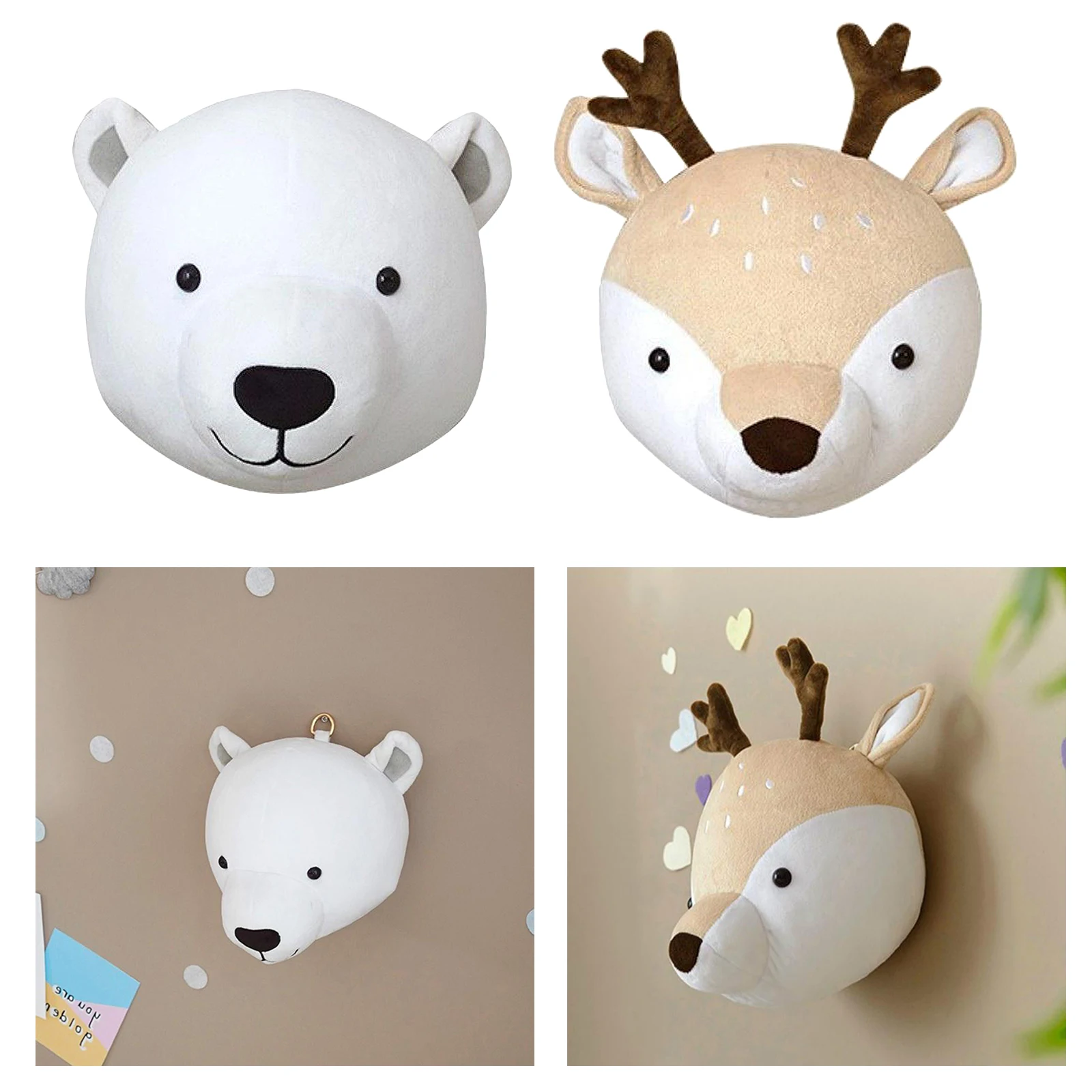Animal Head Wall Decor Bear/Deer ing Mount,Stuffed Animal Plush Toy