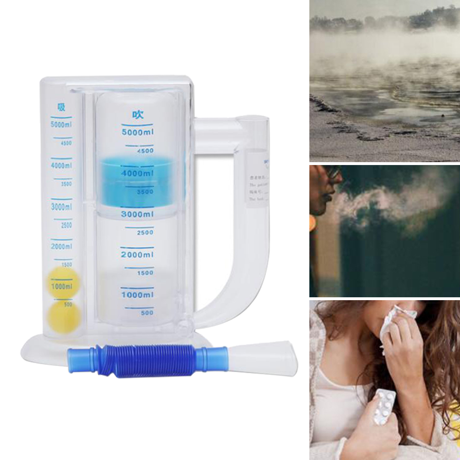 5000ml 3-Ball Capacity Lung Deep Breathing Trainer Exerciser with Handle