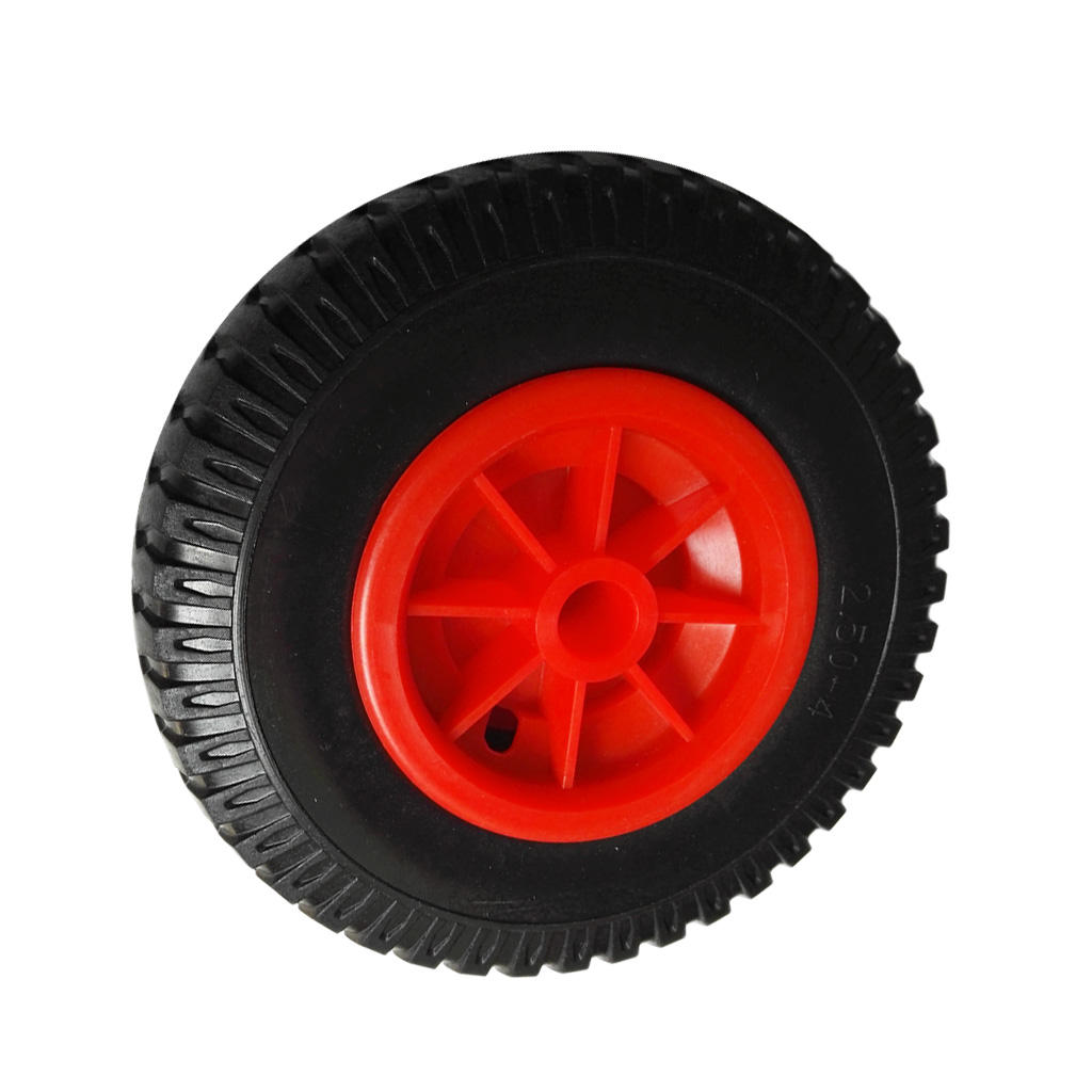 Puncture Proof Rubber Tyres on Red Wheel - Kayak Trolley/Trailer Wheel 19mm/22mm Bore Dia.