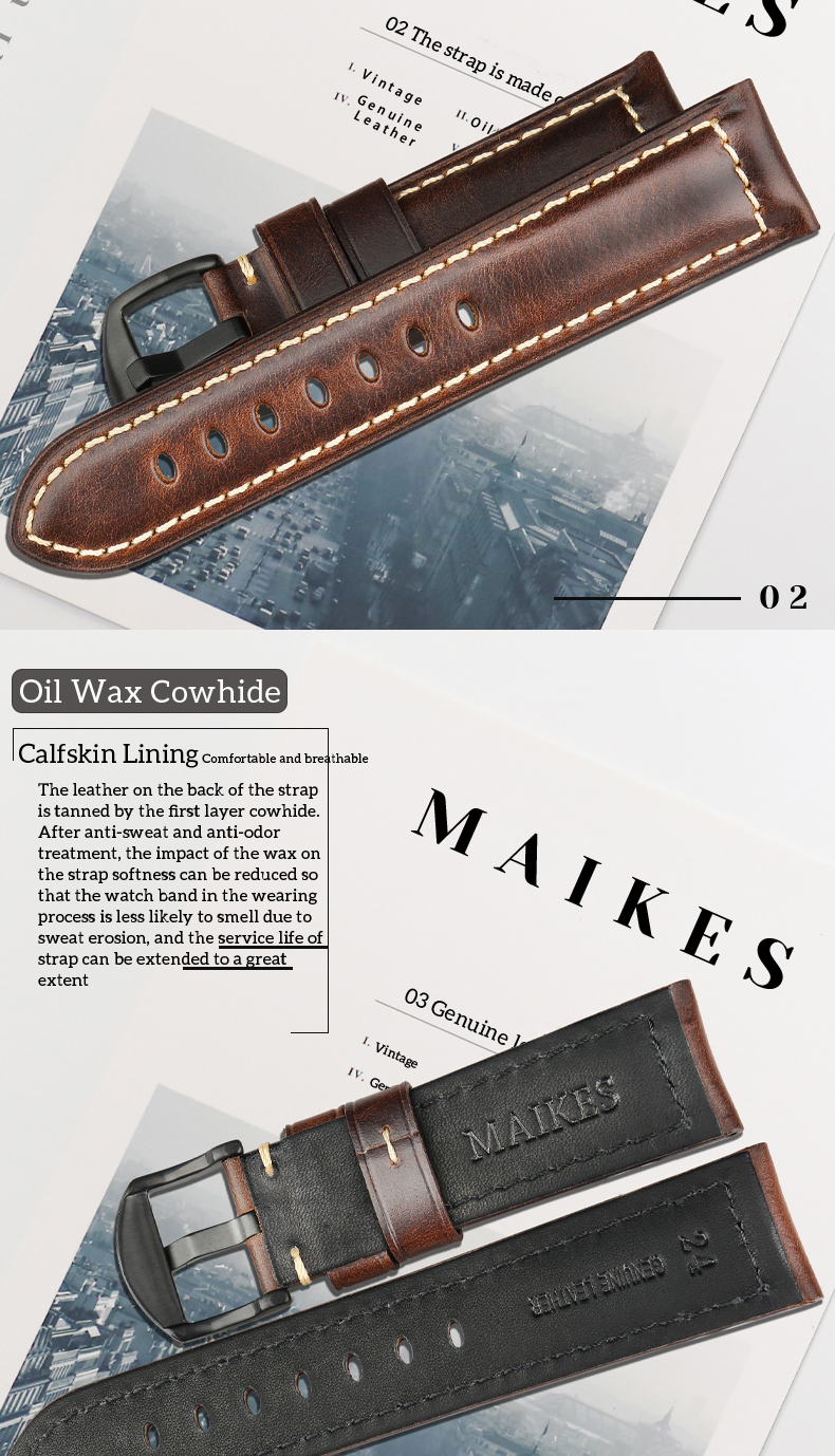 MAIKES Watch Accessories Watchbands 18mm - 26mm Brown Vintage Oil Wax Leather Watch Band For Samsung Gear s3 Fossil Watch Strap