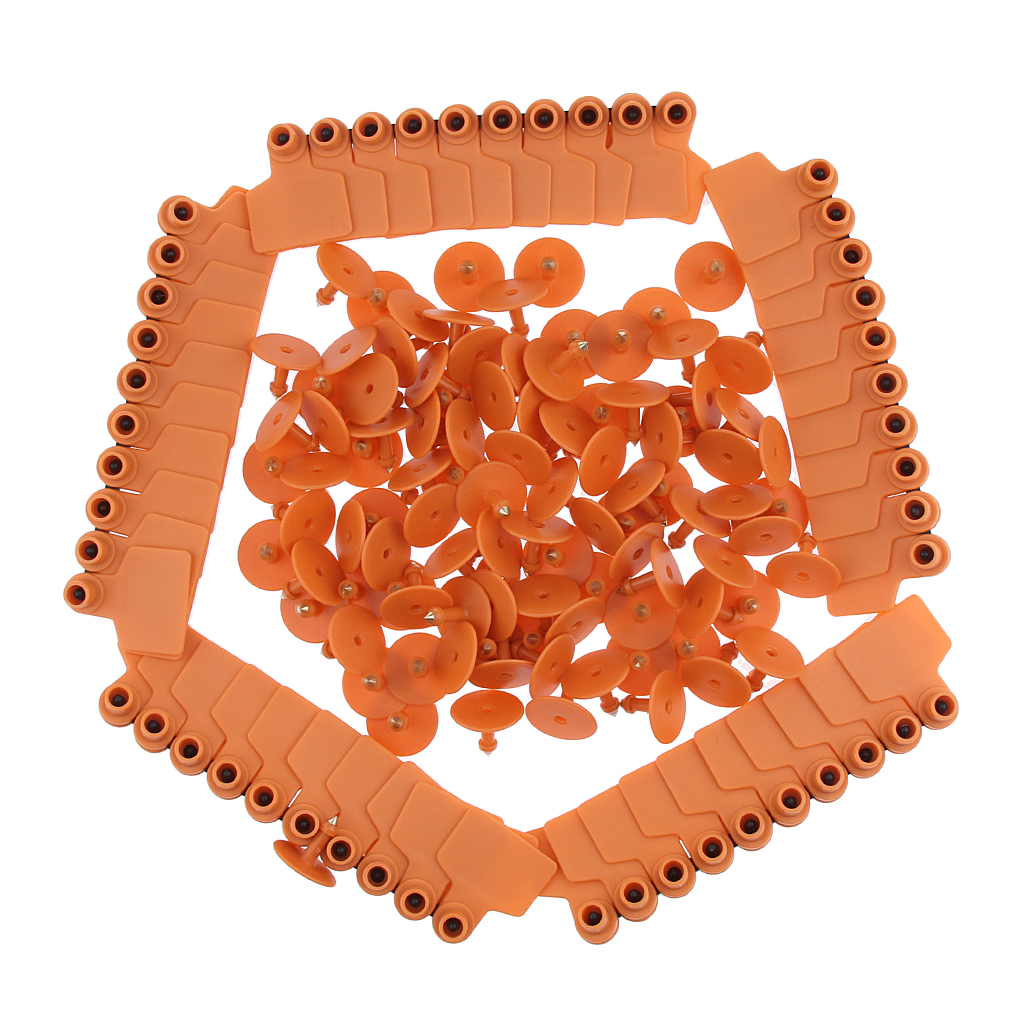 100 Pcs Pigs Cow Cattle Ear Tag, Blank, Brass Ear Stud, Never Rust, Orange