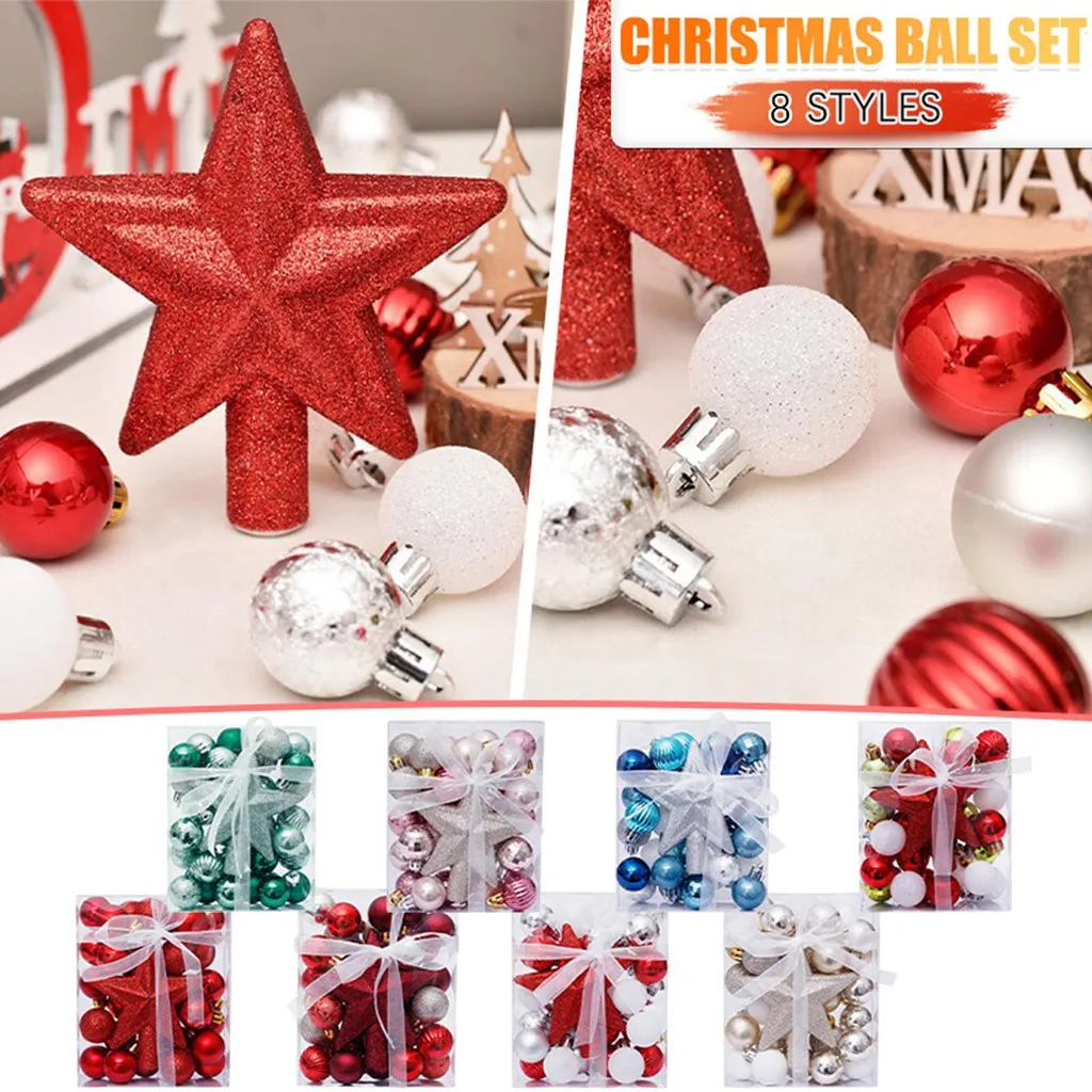 Silver Christmas Tree Decorations Topper Hanging Stars Balls Baubles Ornaments 