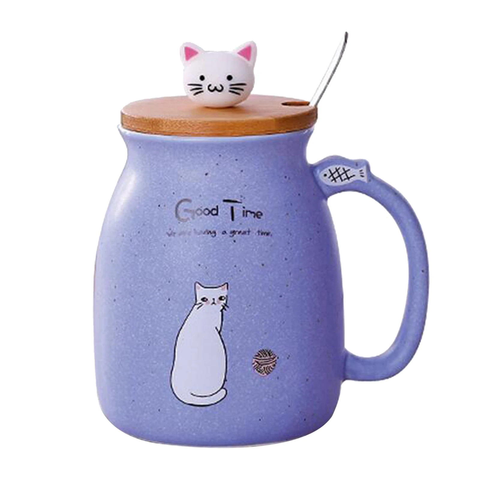 Cute Cat Ceramic Cup Hot Cold Tea Cup Milk Coffee Mug with Spoon Lid Pink