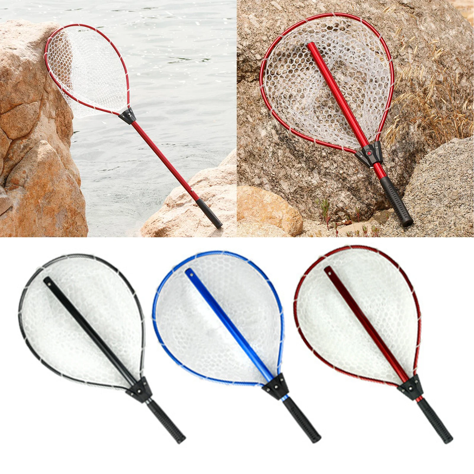 Collapsible Fishing Net Aluminum Telescopic Pole Handle Freshwater Saltwater