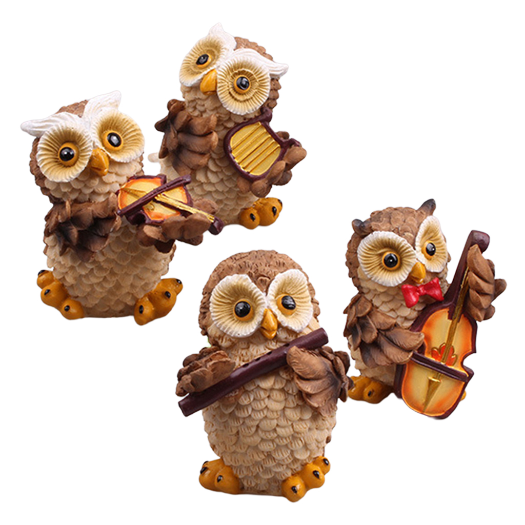 4Pce Owl Statue Outdoor Garden Resin Sculpture Lawn Patio Dollhouse Decor