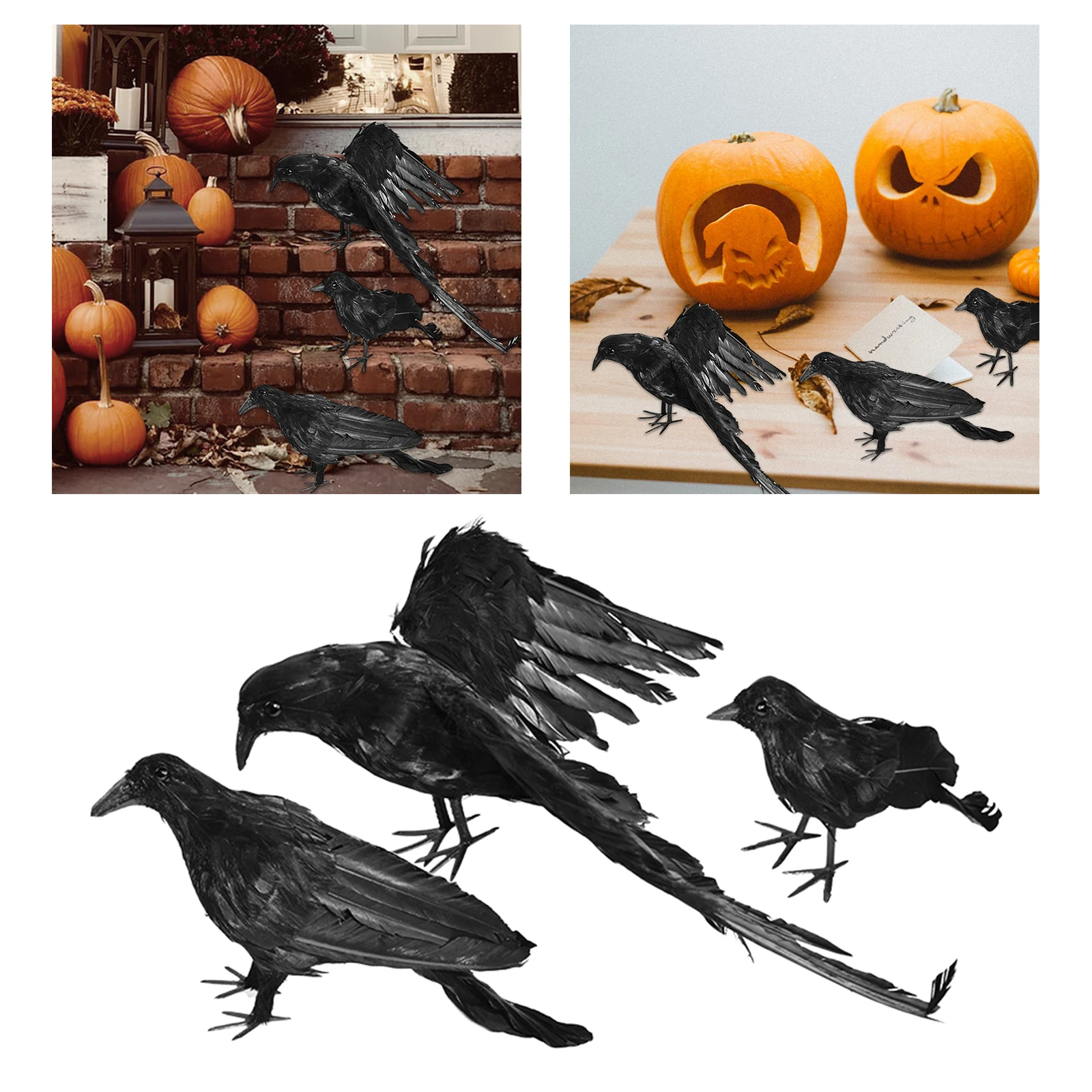 Realistic Black Fake Halloween Crow Handmade Bird Statue Raven Model Photo Props Birds Repellent