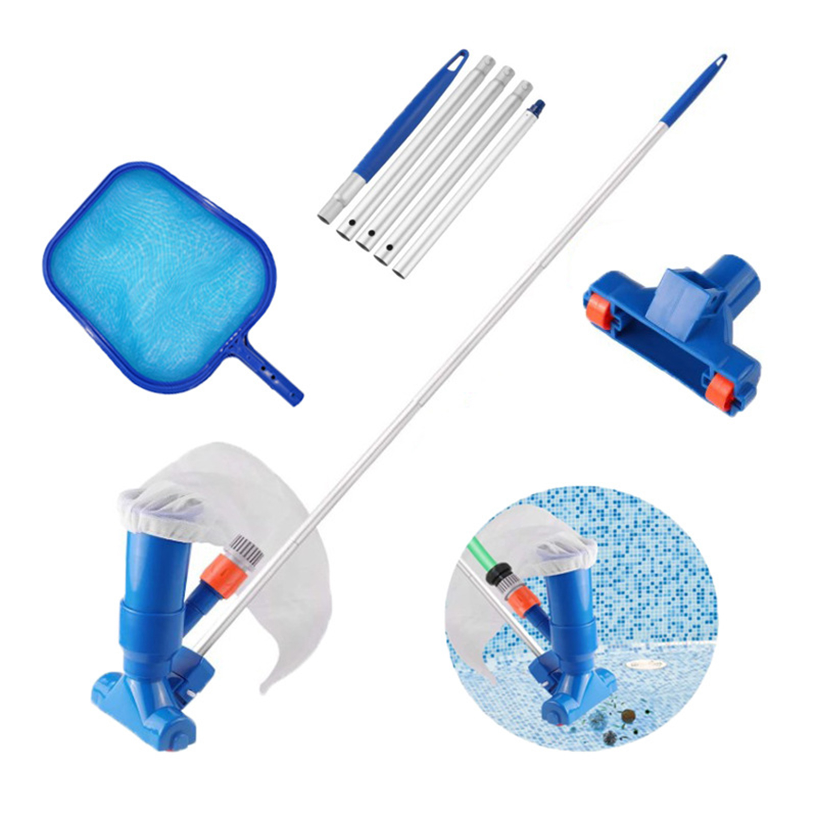 Pool Cleaning Maintenance Set Fine Mesh Net Vacuum Head Handle Hot Tub Underwater Fountain Pond Cleaning Kit Tool EU Standard