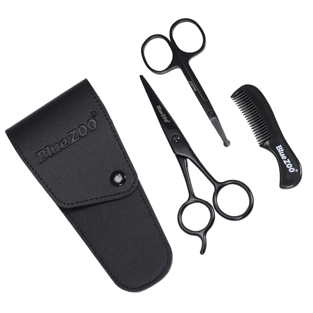 Facial Care Nose Hair Scissors Beard Eyebrow Trimmer Scissors Set with Comb and Storage Box, Face Trimming Tool for Beauty