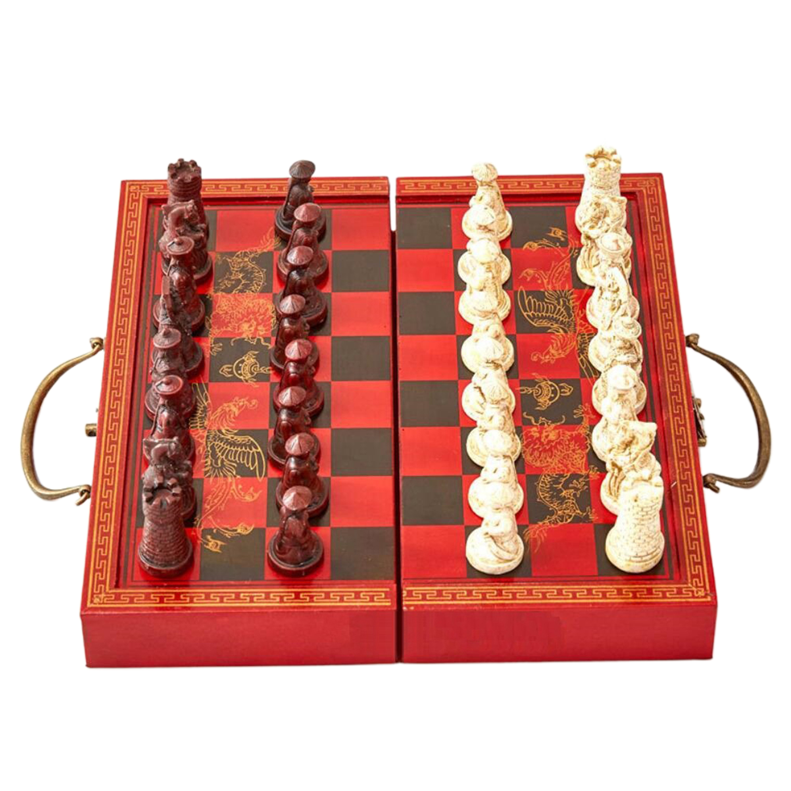 Handcrafted Wooden Chess Set Folding Wood Board Present Vintage Portable