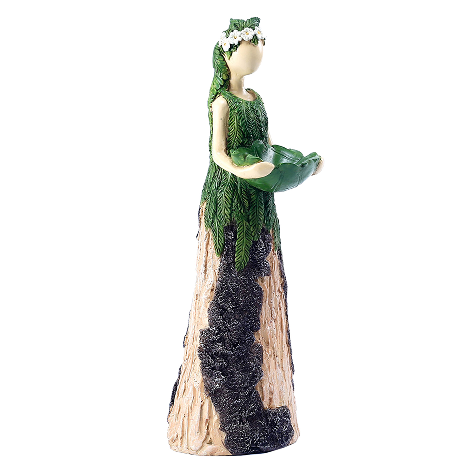 Outdoor Garden Fern Angel Goddess Fairy Statuary with Bird Feeder Resin Ornament 11 inches Tall