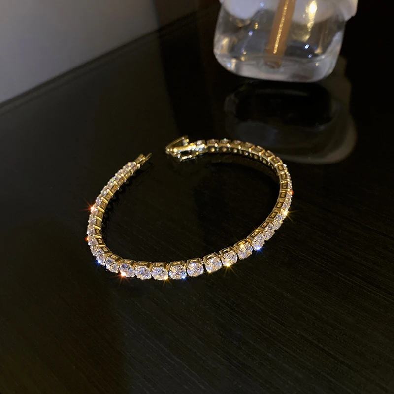 14K gold plated geometric zircon bracelet