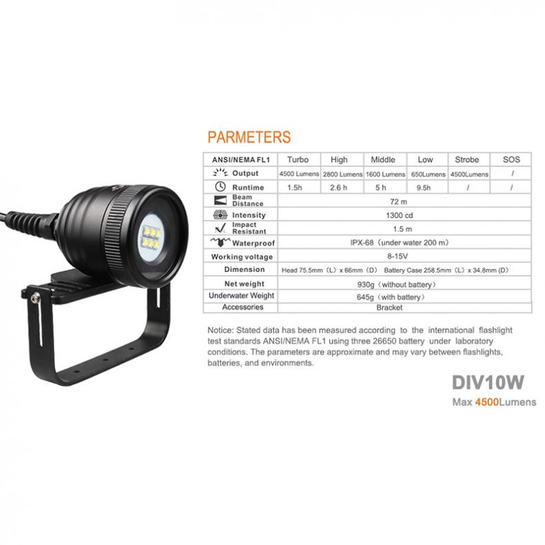 Modos de Mergulho 200m com 5 Impermeável Lumens Xm-l2 u2 Led Subaquático Lanterna Suporte Profissional Mergulho Div10w 4500 6x 5 Luzes e Iluminação