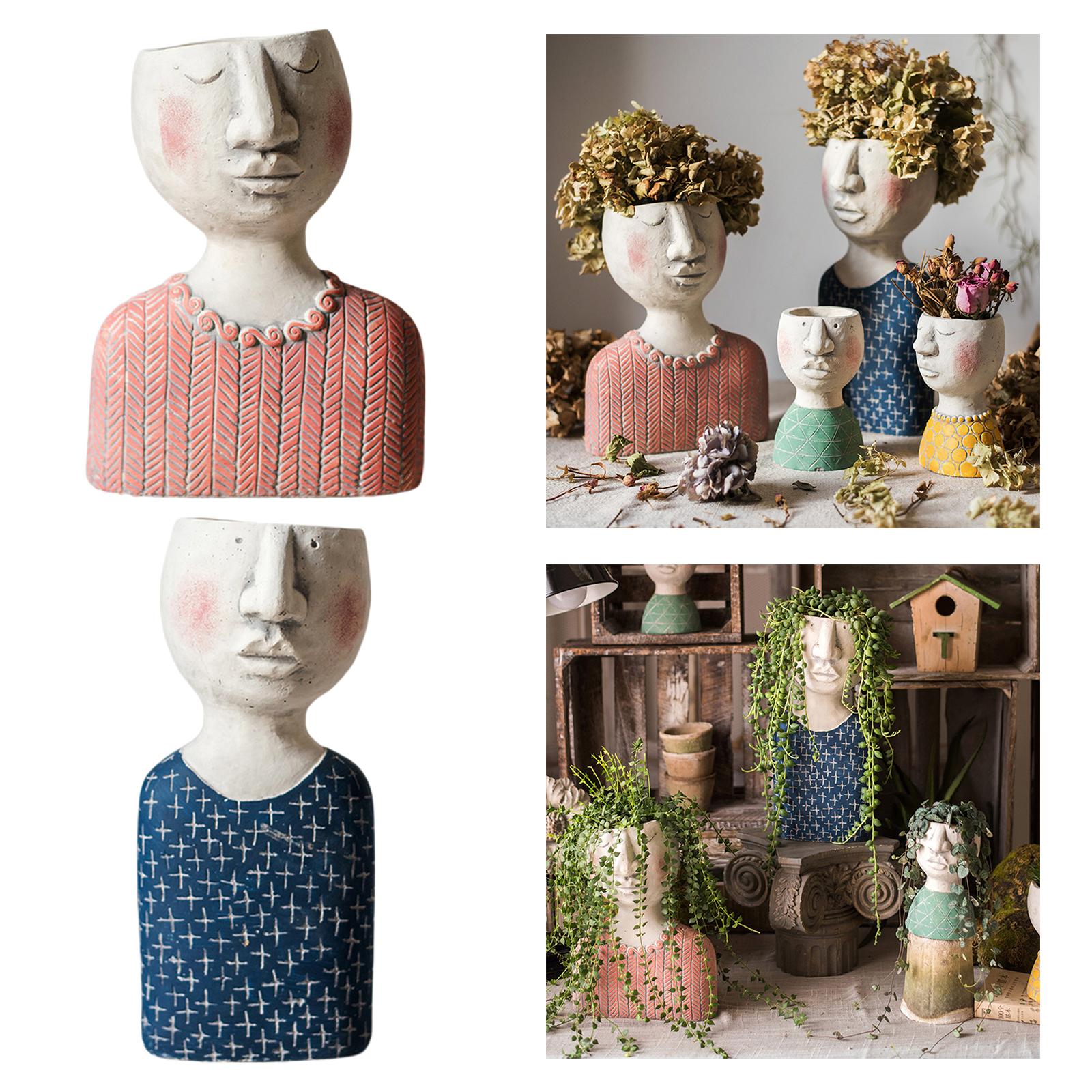 Creative Face Head Portrait Flower Pot Statue Succulent Planter Bouquet Vase