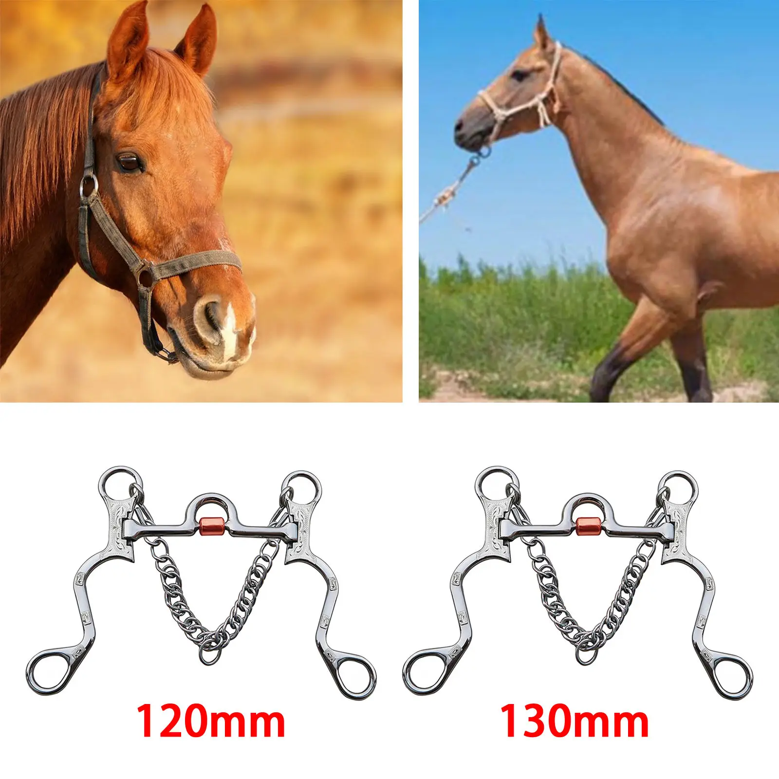 Horse Bit Stainless Steel Copper Mouth Center Roller Harness Antirust with Silver Trims Horse Gag Bit Cheek for Horse Bridle