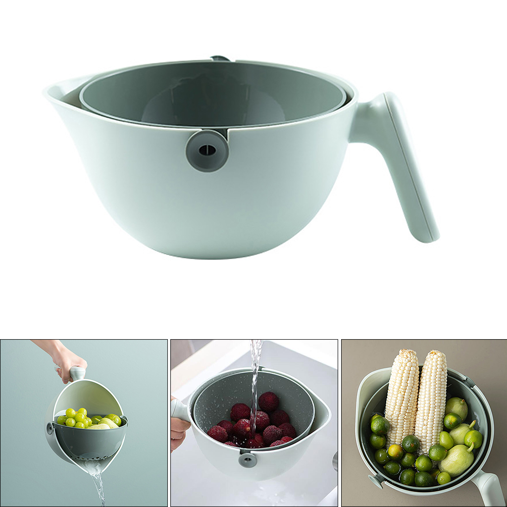 Plastic Vegetable Fruit Rice Wash Drain Strainer Colander Basket Kitchen Brown
