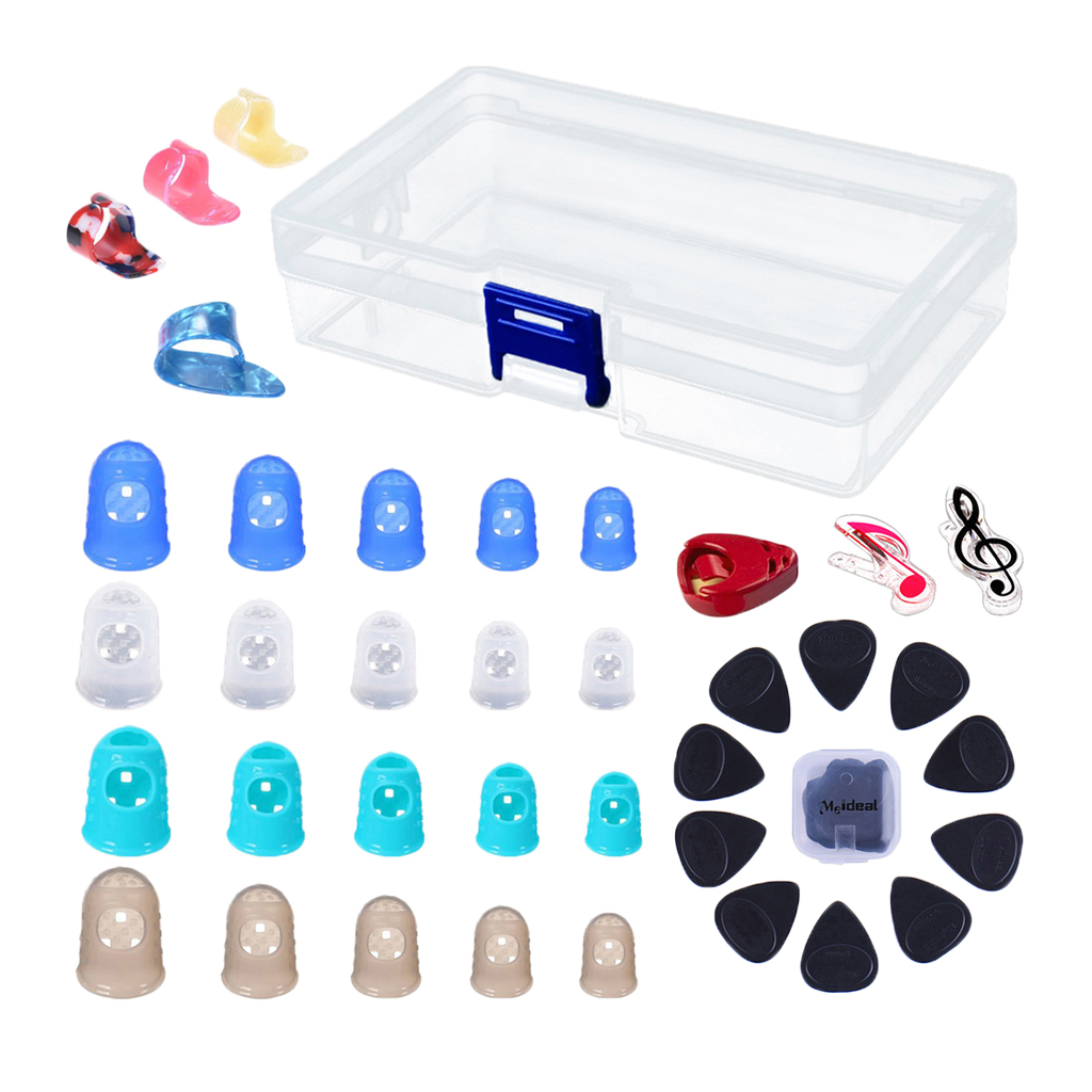 Durable 1 Set Guitar Bass Accessory, Silicone Fingertip+Picks+Page Clips+Picks Holder+ Box