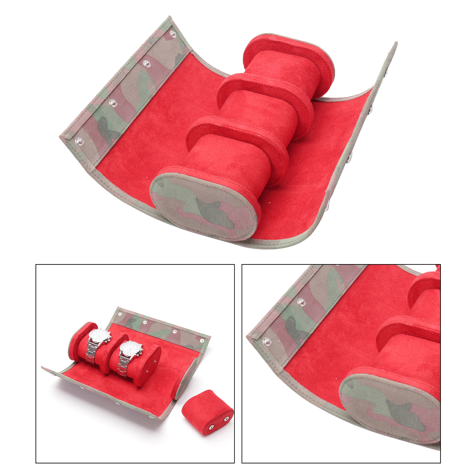 PU Leather 3 Slots Watch Box Handmade Watch Roll Travel Case Wristwatch Pouch Exquisite Camouflage in Out Organizer
