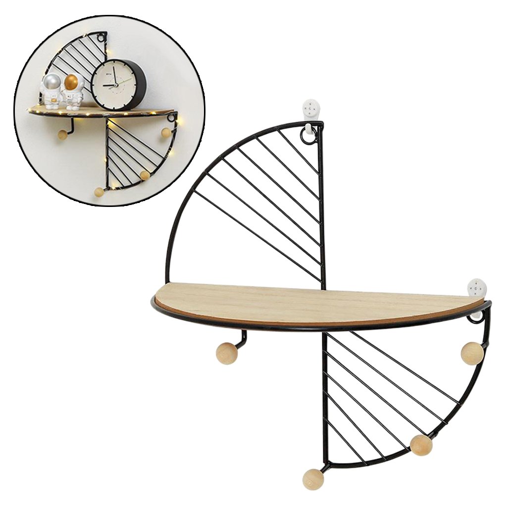 Wall Storage Unit Retro Wood Metal Wire Shelf Rack Wall Mounted Hanger