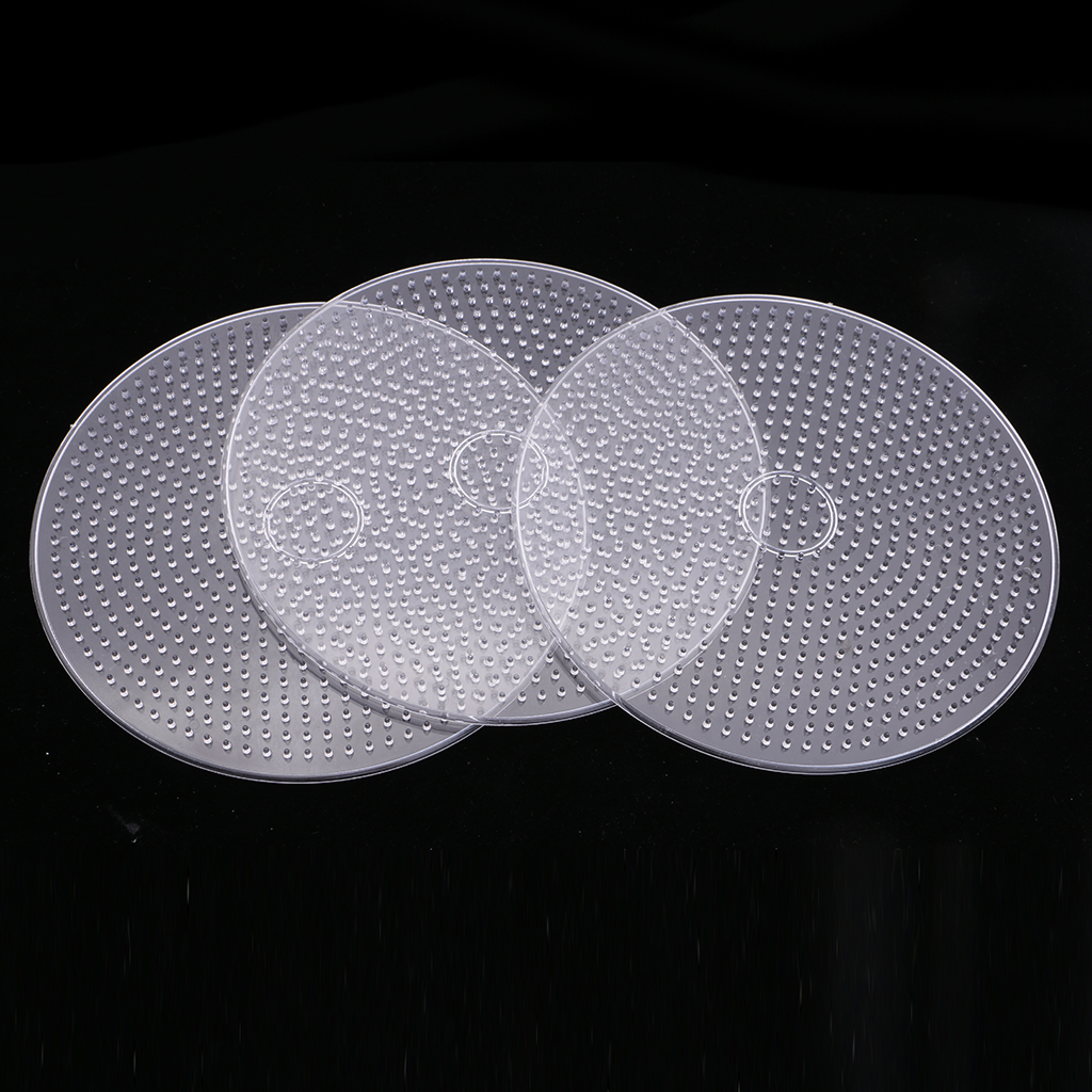 3 Piece 15cm Large Round Fuse Beads Boards Clear Plastic Pegboards Peg Board for