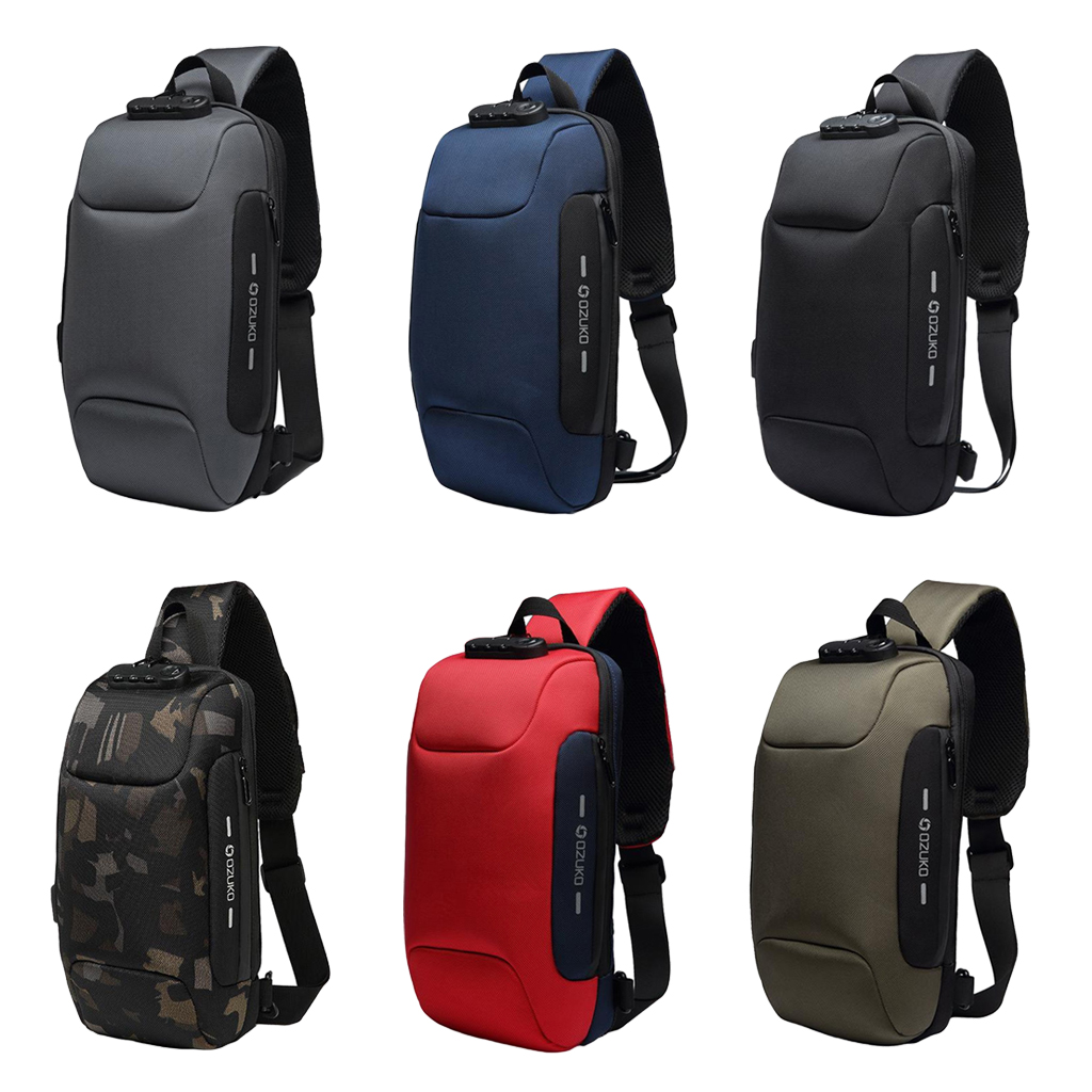 Men's Sling Bag Chest Shoulder Backpack Crossbody Bag with USB Charging Port for Travel, Hiking ,Cycling