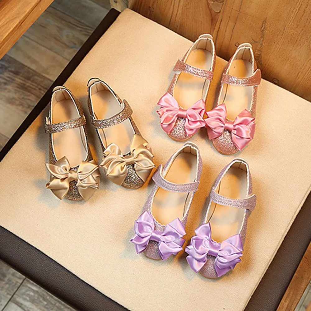 Children Girl Elegant Shoe Bling Princess Bowknot Dance Nubuck Leather Single Shoes Kid Flat Hook Flat Shoe Prom Party Обувь leather girl in boots