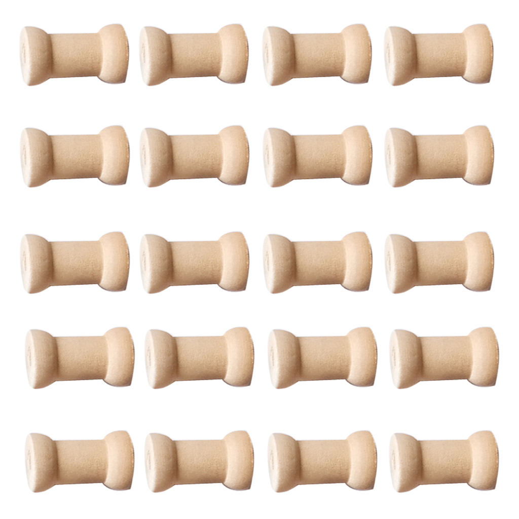 20x Wooden Empty Bobbins Thread Spool DIY Roller Natural Color Sewing Craft