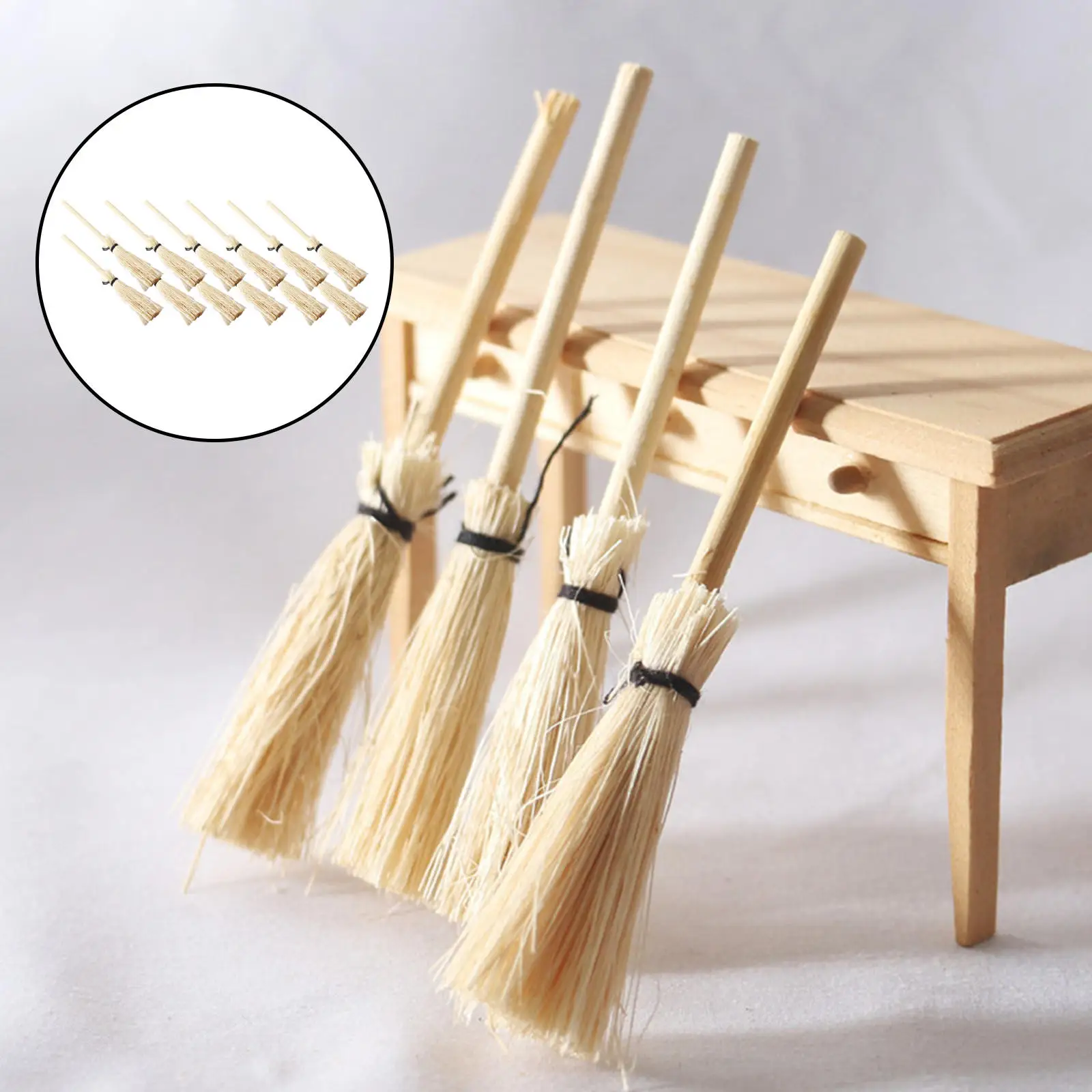 12 Pieces Dollhouse Miniature Broom Mini Broom DIY Crafts Playset for Dollhouse Costume Cosplay Party Decoration Accessories