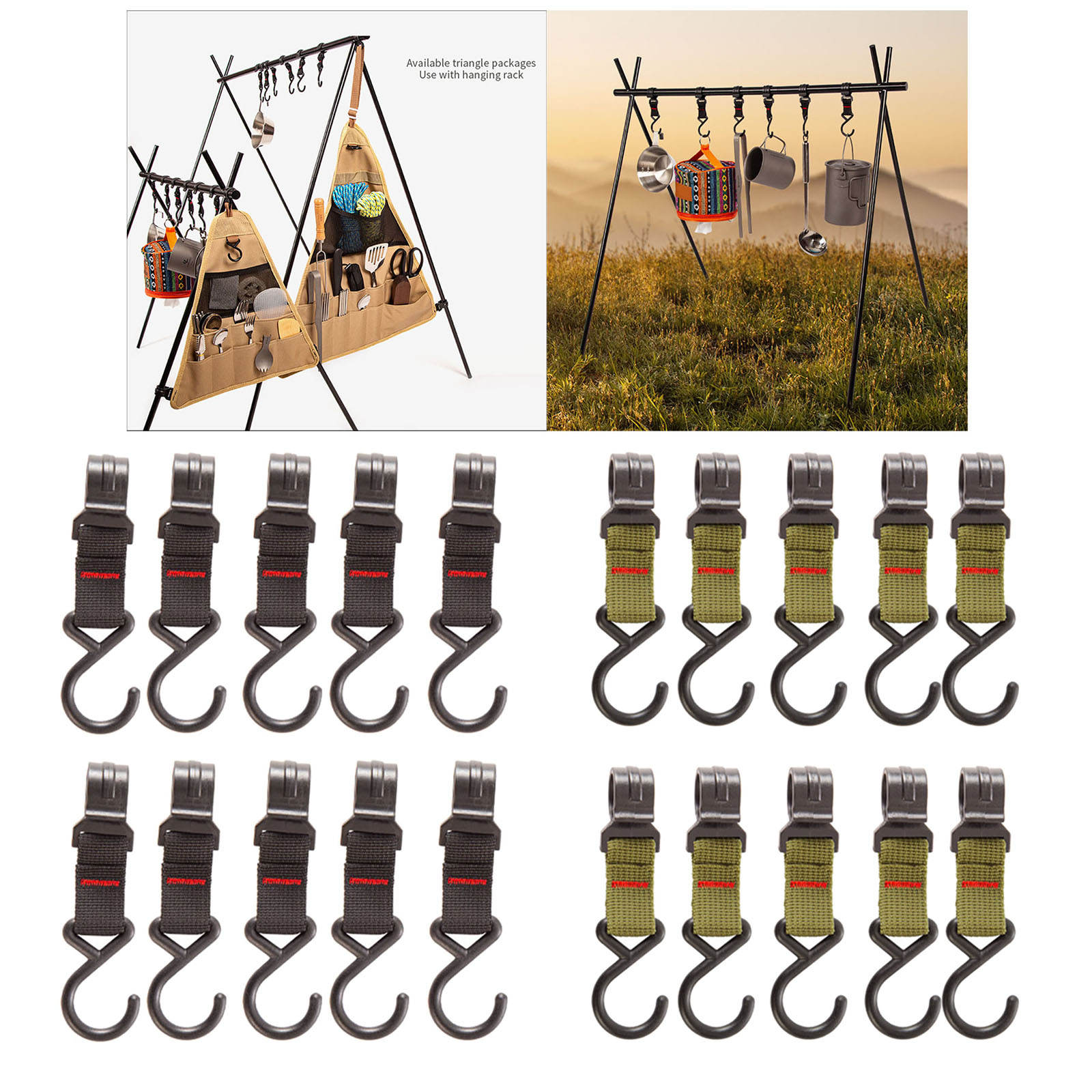 10PC Camping Hiking Snap Hanging Strap Hook Durable S Hook Outdoor Travel Kit Survival Buckle Tent Hanger