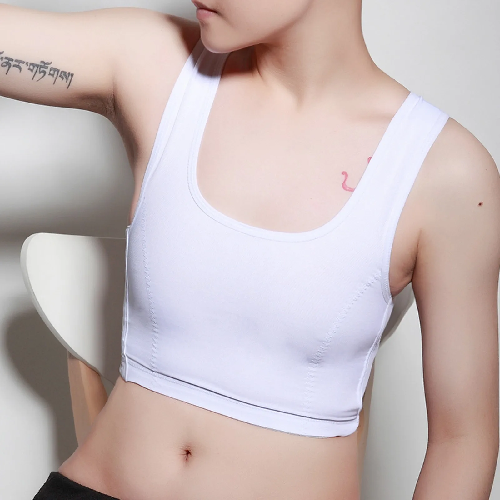 Women Solid Color Breast Side Buckle Short Chest Casual Tran Top Breathable Buckle Tops Casual Vest Breast Binder Tops Shapers strapless shapewear