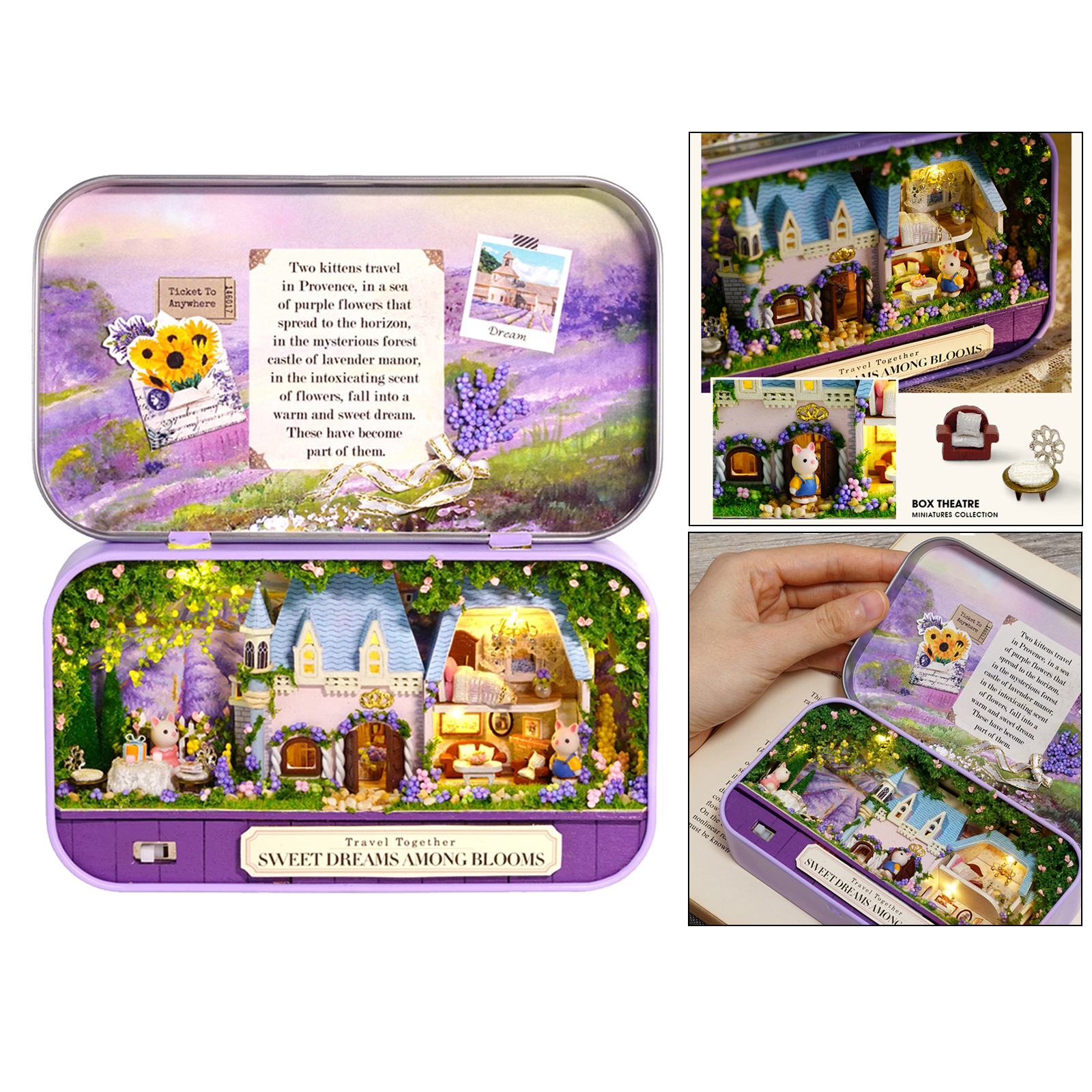 LED  Miniature Dollhouse Wooden Furniture Kit Handmade Mini Iron Box Theater