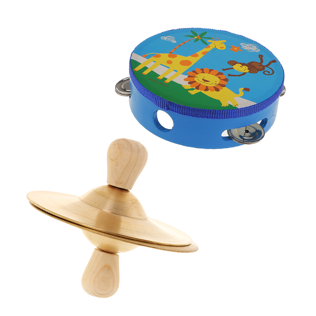 6inch Tambourine Wooden Drum Head with Cymbal Kids Music Learning Toy
