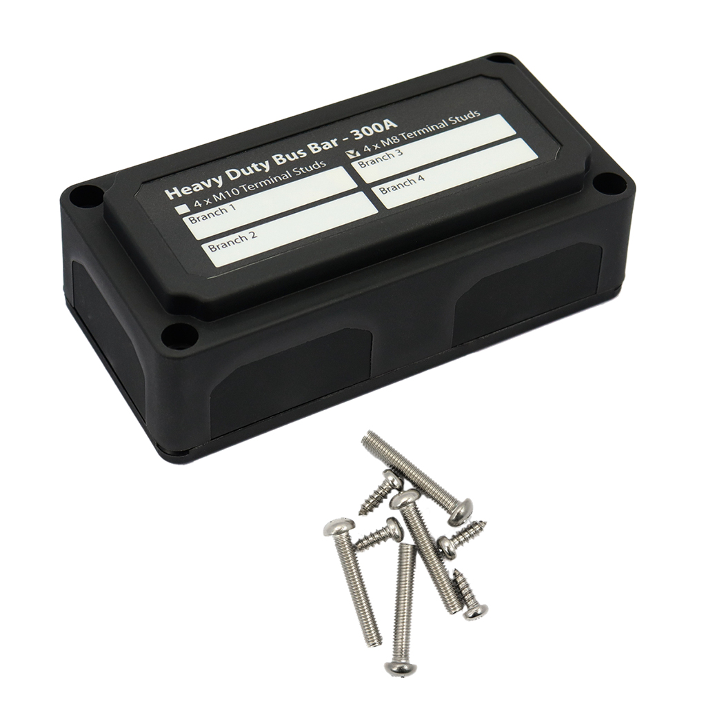 Heavy Duty Bus Bar / Distribution Box & Screw On Cover - 300A - 4xM8 Studs
