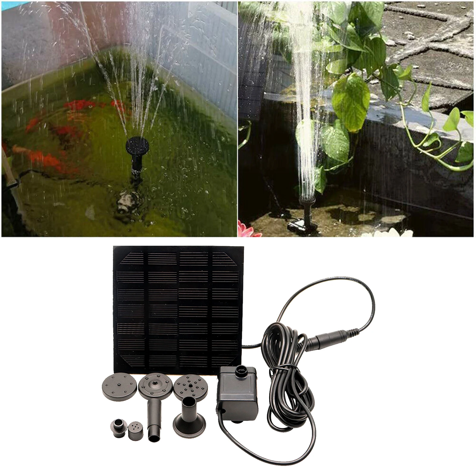 Solar Fountain with Panel Water Pump Solar Panel Kit for Birdbath Pool 6 Sprinkler Heads Solar Panel Power 1.5W