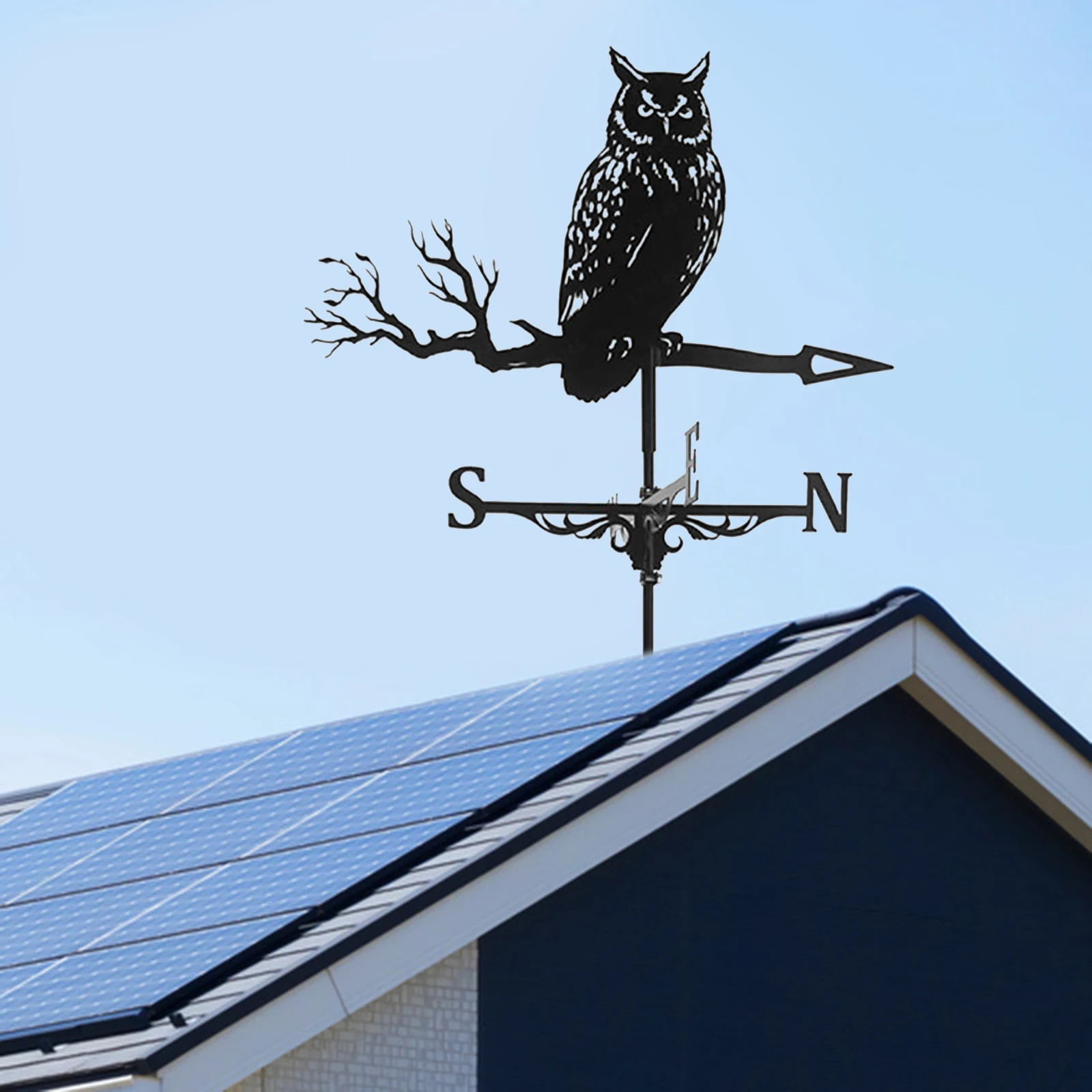 Iron Owl Weather Vane Farm Retro Scene Garden Stake Weather Vane Professional Measuring Tool Garden Yard Roof Mount