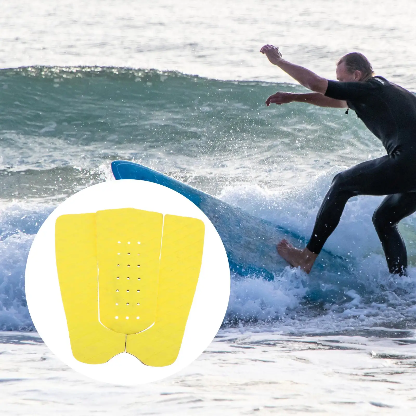 3pcs Blue Diamond Surfboard Traction Pad Tail Pad Deck Grip Accessory 
