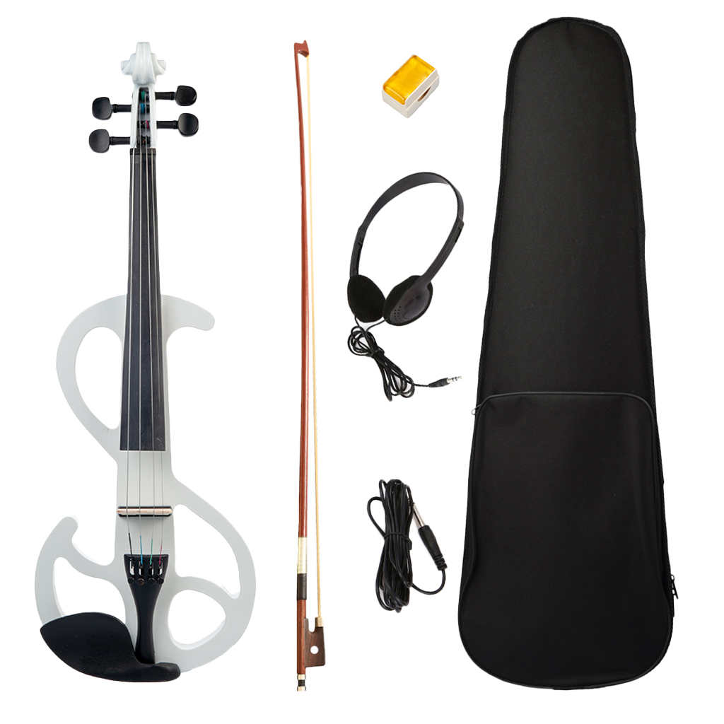 4/4 Full Size Electric/Silent Violin Set Professional Bowed Stringed Instrument (White)