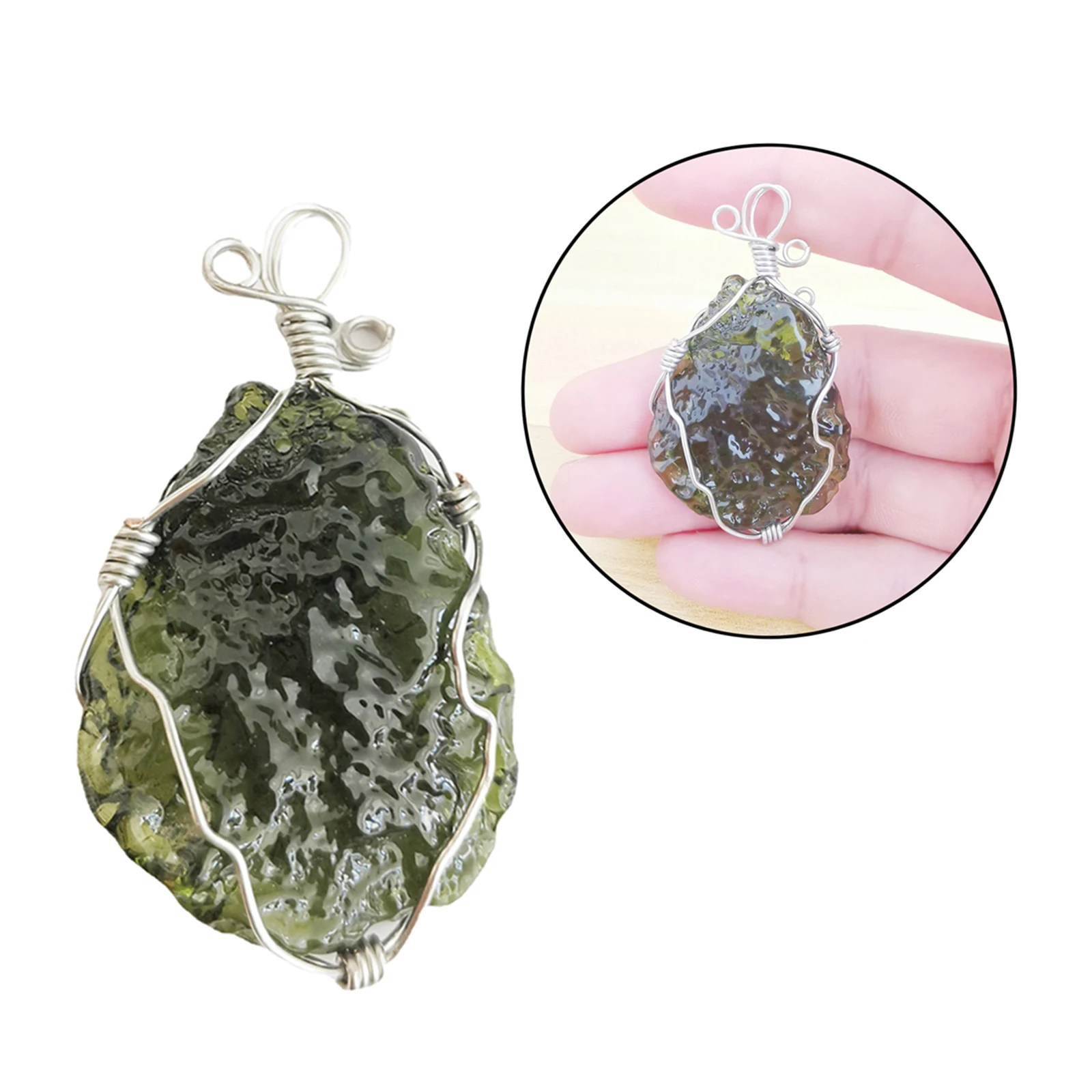Natural Moldavite Green Aerolites Crystal Stone Pendant Energy Unique Necklace for Women Men Gifts