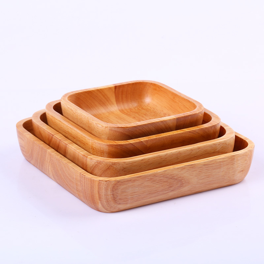 Hand-Carved Square Wood Bowl Sauce Pasta Cereal Snacks Rice Noodle Serving Bowl Kitchen Dinnerware Tableware